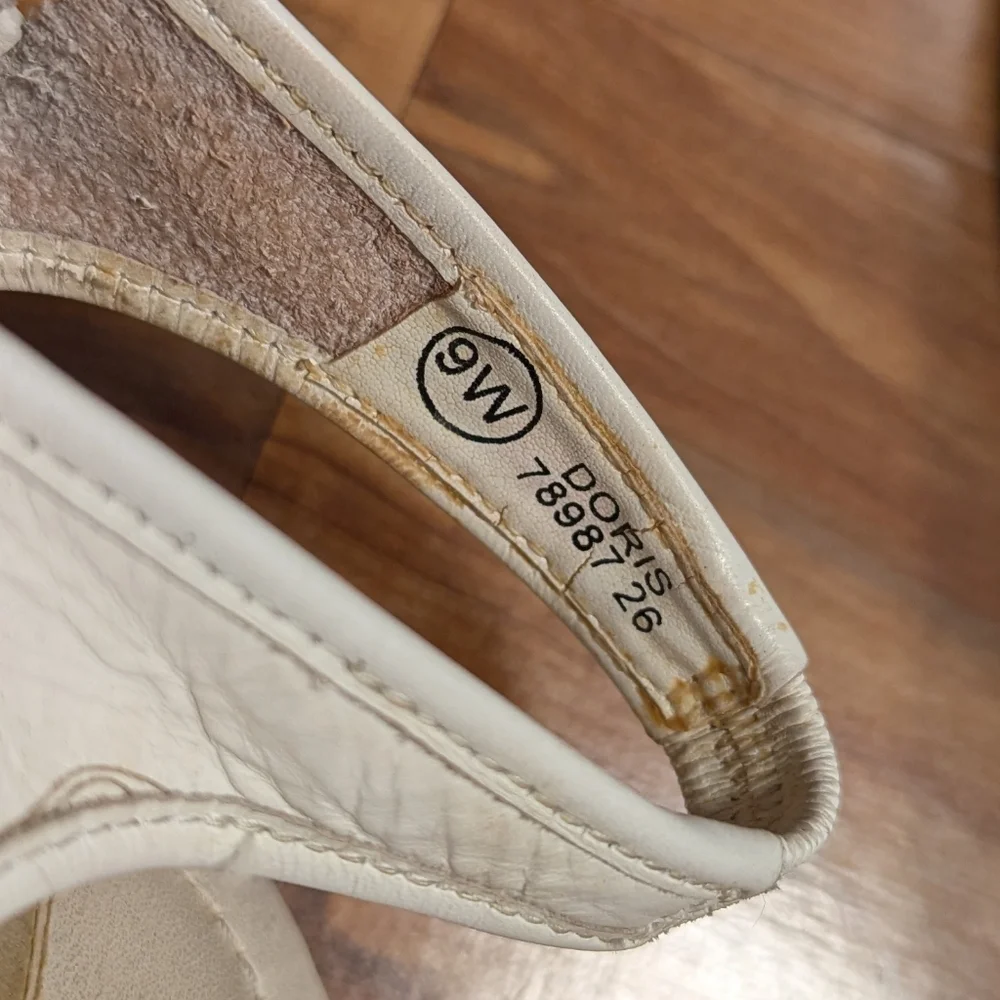 VTG‎ Woven Leather Slingback Sandals Women's 9 Doris Fisherman White Cottagecore